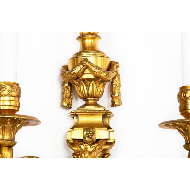 19th Century French Louis XVI Style Two-Light Wall Sconces Candelabra - a Pair For Sale - Image 12 of 14