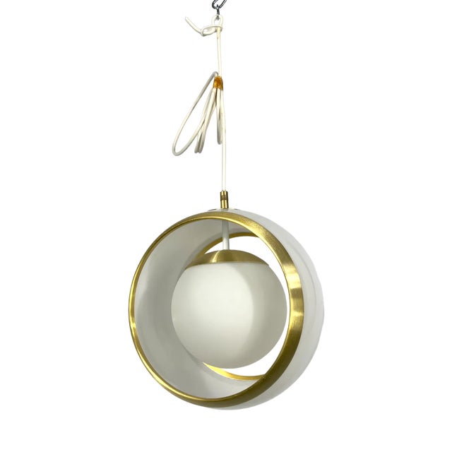 Italian Pendant in Gilded Aluminum and Opaline from Stilux Milano, 1960s For Sale
