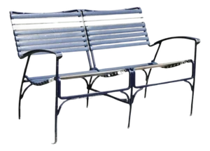 Late 20th Century Mid Century Modern Faux Bamboo Aluminum Vinyl Strap Blue Patio Loveseat