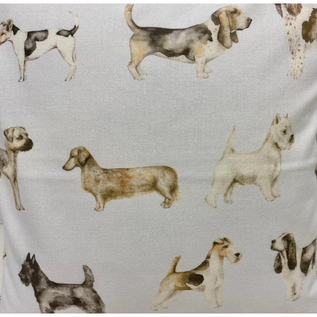 Early 21st Century 16" Square Pillow Decorated With Regal Scotties, Dachshunds, Jack Russells & Various Other Dog Breeds- Made in Uk. For Sale - Image 5 of 13