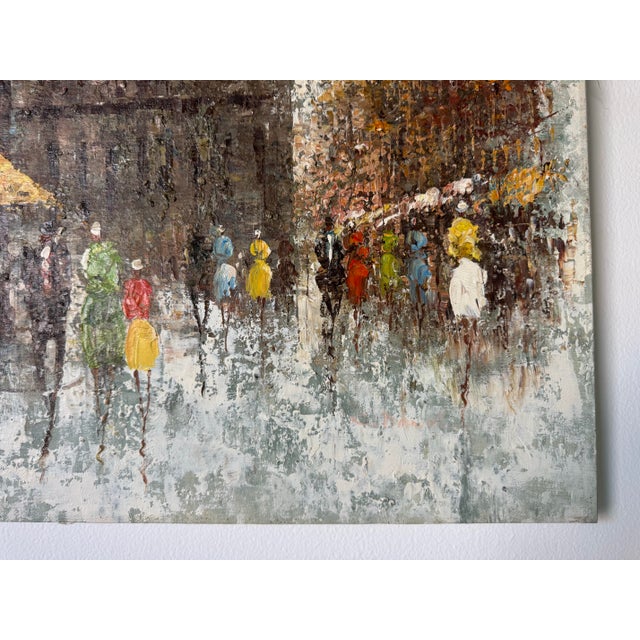 Brown 1970s Vintage Parisian Street Scene Oil Painting on Canvas For Sale - Image 8 of 9