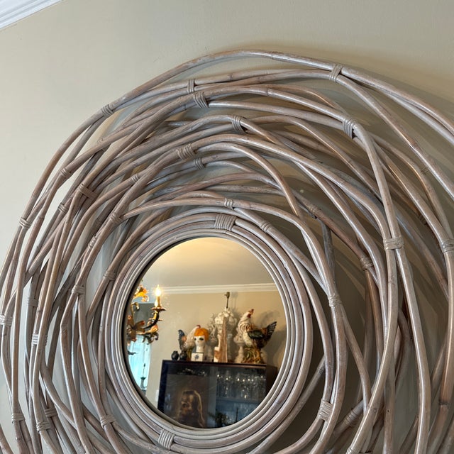 Vintage Large Boho Bamboo Wall Mirror For Sale In Atlanta - Image 6 of 11