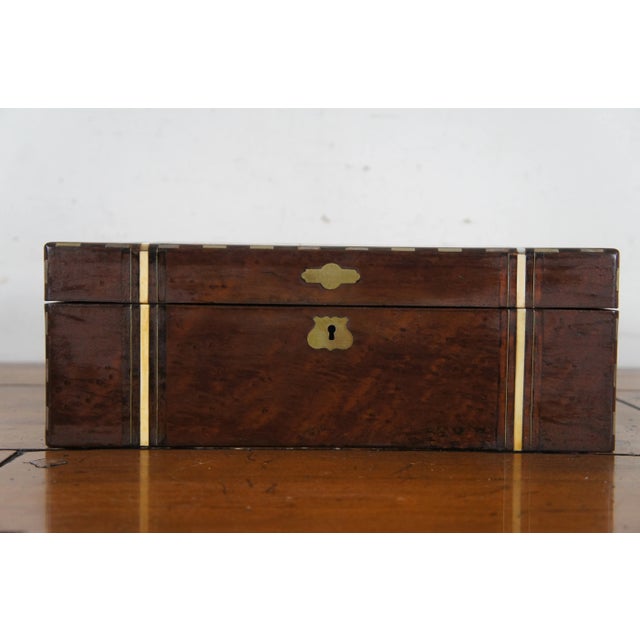 Mid 20th Century Antique English Victorian Walnut Burl Inlaid Campaign Box For Sale - Image 9 of 12