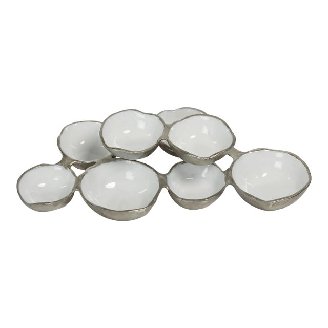 Small Cluster of 8 Round Serving Bowls, Nickel For Sale