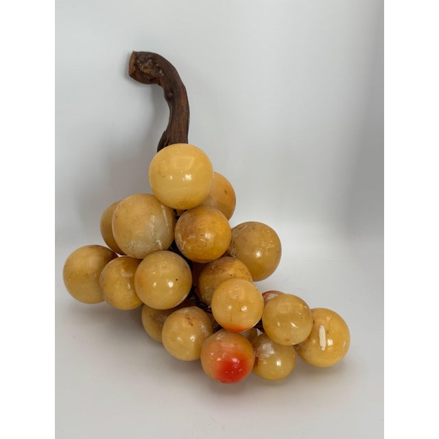 Mid-Century Modern Vintage Italian Alabaster Mid-Century Modern Decorative Grape Cluster With Real Grape Wood Stem For Sale - Image 3 of 8