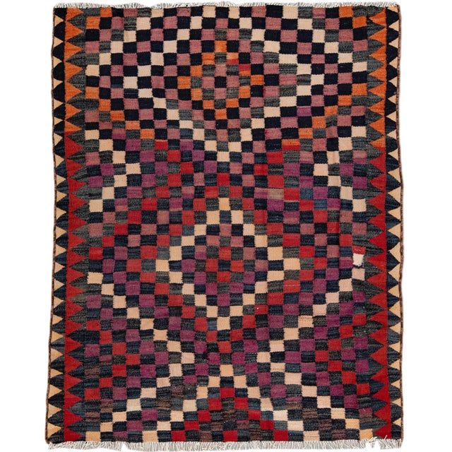 Vintage Kilim Handmade Flatweave Geometric Purple Wool Runner For Sale - Image 9 of 9