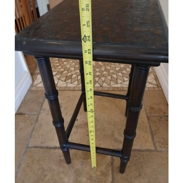 2 1950s MCM Nesting Tables Chinoiserie Lacquered Mosaic Faux Bamboo Legs Asian Vintage For Sale - Image 14 of 18