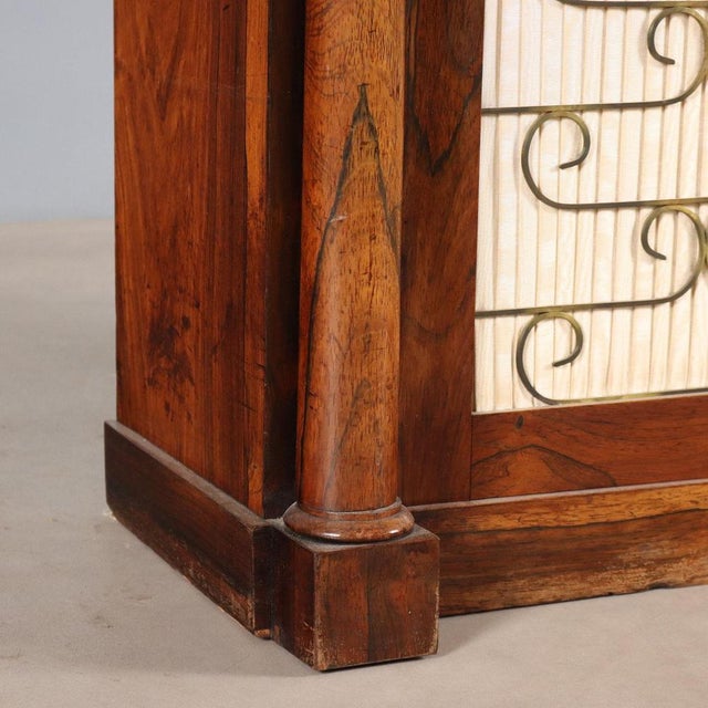 Metal Antique Cupboard in Violet Wood, Brass, and Fabric, United Kingdom, 1800s For Sale - Image 7 of 10