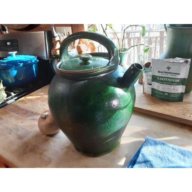 Ceramic Vintage French Provence Green Glaze Gargoulette/Pottery Jug For Sale - Image 7 of 10