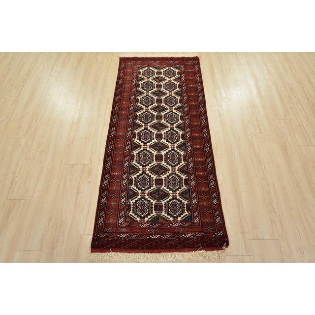Cabin Turkmen Runner 2’10” X 6’4” Ivory Wool Vintage Tribal Hand-Knotted Rug For Sale - Image 3 of 11