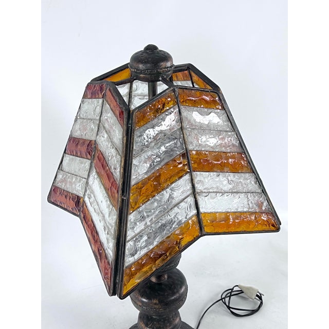 Large Brutalist Thick Glass and Metal Table Lamp by Longobard, Italy, 1970s For Sale - Image 15 of 18