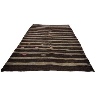 1960s Vintage Brown & Gray Striped Vintage Kilim Rug- 6′10″ × 9′4″ For Sale