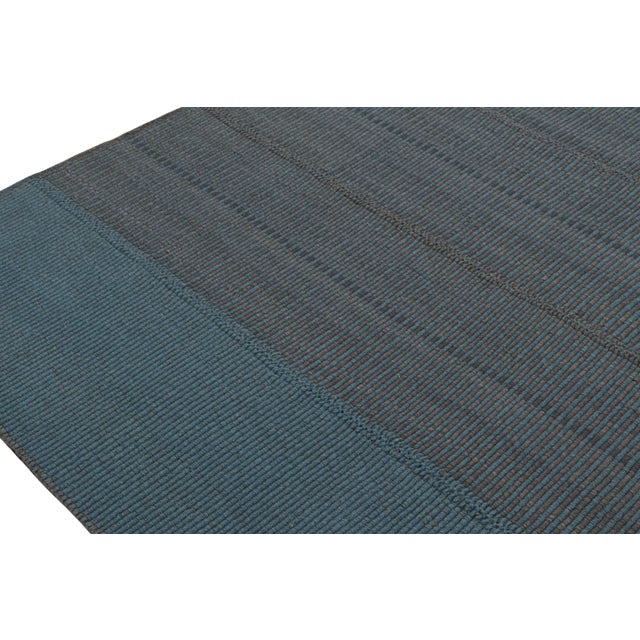 2010s Rug & Kilim’s Contemporary Kilim in Blue With Gray Stripes and Brown Accents For Sale - Image 5 of 7