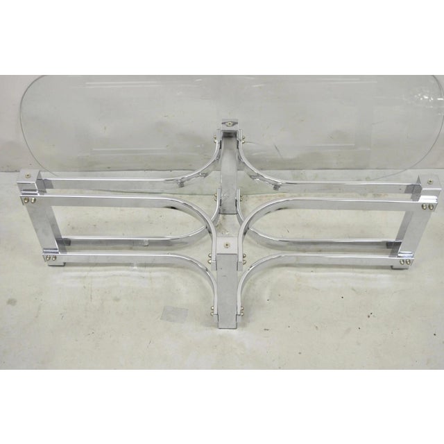 Late 20th Century Vintage Mid Century Modern Oval Glass Top Sculptural Chrome Frame Coffee Table For Sale - Image 5 of 10