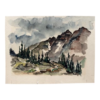 Henry Emil Salloch Original Watercolor on Paper of Mountain Pass, 1956. For Sale
