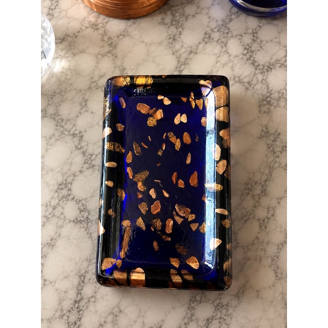 Murano Style Cobalt Blue Glass Vase With Gold Flecks – Mid Century Modern Decorative Accent For Sale - Image 11 of 11