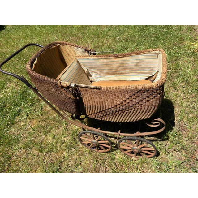 Brown Antique Victorian Wicker Infant Pram For Sale - Image 8 of 12