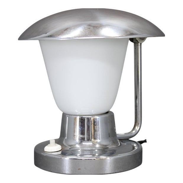 Art Deco Chrome and Opal Glass Table Lamp from Napako, Former Czechoslovakia, 1930s For Sale