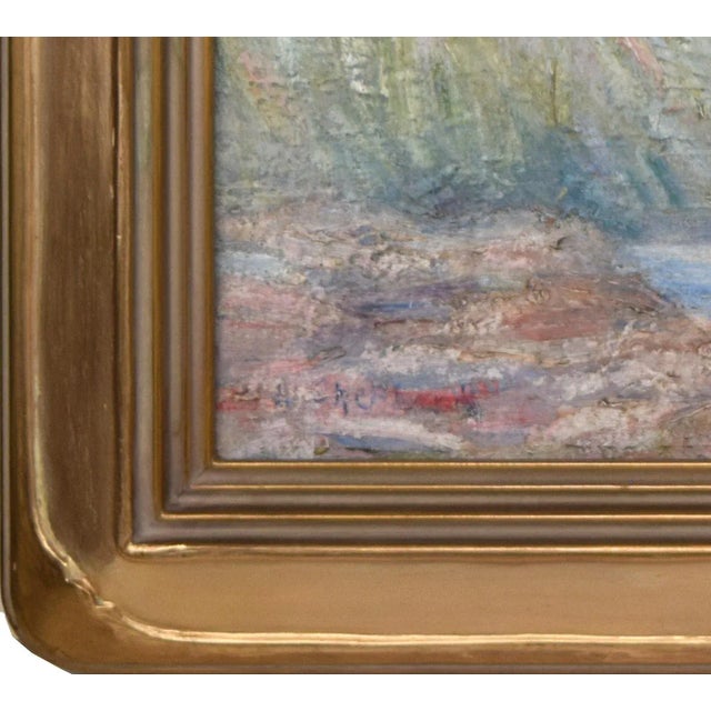 Textile Antique Arts and Crafts Era American Impressionist Mountain Landscape Oil Painting For Sale - Image 7 of 7