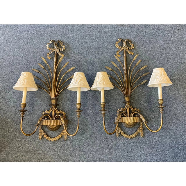 Vintage Large La Barge Hollywood Regency Style Brass 2-Light Wall Sconces - A Pair For Sale - Image 9 of 11
