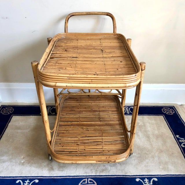 Mid Century Pencil Reed Rattan Bar Cart For Sale In Buffalo - Image 6 of 10