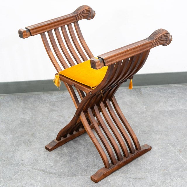 1960s Mid Century Side Chair Stained Italian Arm Carved Lion Head Savonarola Baroque For Sale - Image 5 of 12