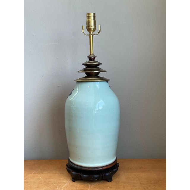 Vintage Blue and White Ceramic Table Lamp For Sale - Image 10 of 14