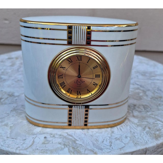 Art Deco Lenox Art Deco Jeweled Essence Desk Clock For Sale - Image 3 of 9