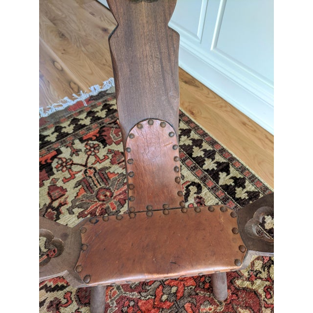 Vintage Spanish Mediterranean Leather Wooden Birthing Chair Chairish