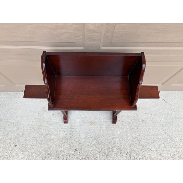 Vintage Federal Mahogany Library Book Stand With Pull-Out Drink Trays For Sale - Image 12 of 15