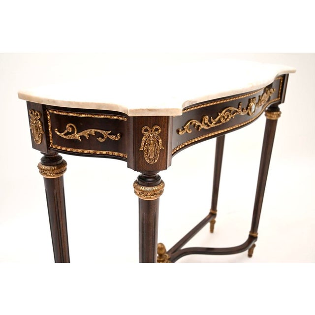 Wood Vintage French Walnut Console Table with Marble Top, 1930 For Sale - Image 7 of 11
