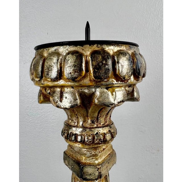 Distressed Italian Silver & Gold Gilt Candlesticks, 20th Century For Sale - Image 9 of 10