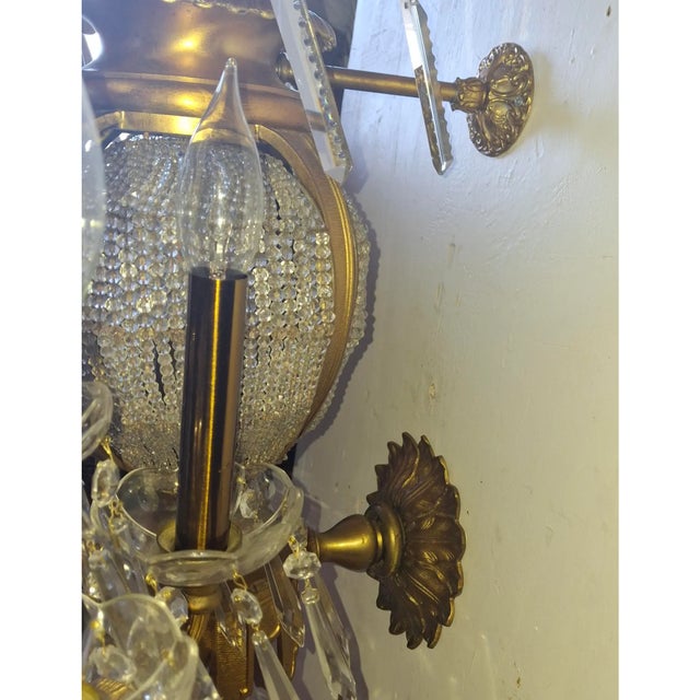 Monumental Hollywood Regency 43" French Style 17-Light Crystal Girandole Wall Sconces Gilt Brass a - Pair For Sale - Image 14 of 18