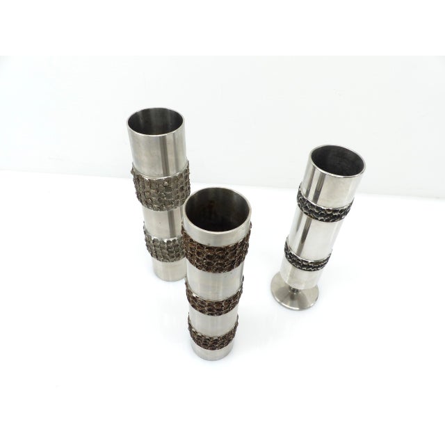 Brutalist Brutalist Metal Vases from BMF, Germany, 1970s, Set of 3 For Sale - Image 3 of 8