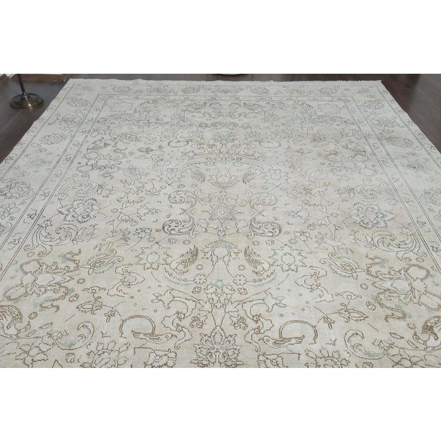 1970s Vintage Persian Handmade Wool Cotton Beige Area Rug For Sale In San Francisco - Image 6 of 11