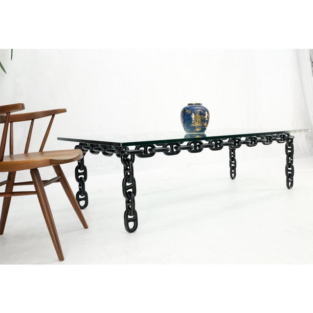 Mid 20th Century Large Oversize Fused Marine Chain Base Rectangle Coffee Table Thick Glass Top For Sale - Image 11 of 15