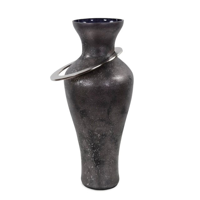 The Black Ore Glass Vase with Metal Accent, Medium For Sale - Image 10 of 10