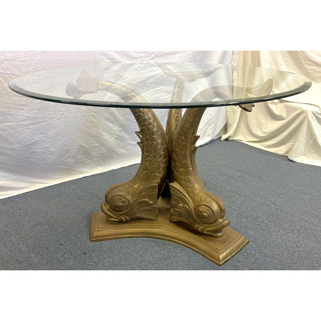 Brass 1960's Italian Hollywood Regency Brass Koi Fish Dining Table With Beveled Glass Top For Sale - Image 8 of 15