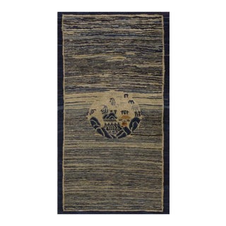 1920s Navy Stripe Medallion Antique Chinese Peking Knotted Wool Rug 2'7''x4' 8'' For Sale
