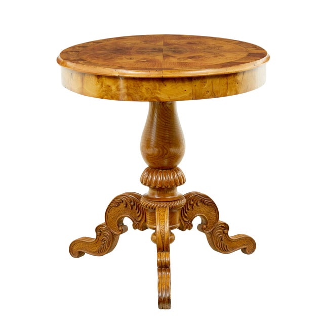 19th century hand carved and inlaid elm side table circa 1870. Fine quality table with multiple uses around the home from...