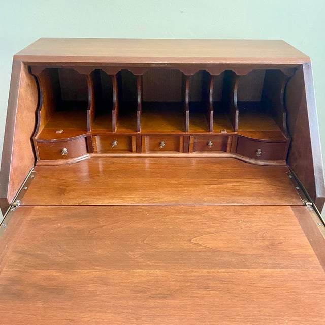 Maddox Colonial Reproductions Cherrywood Queen Anne Style Slant-Front Secretary Desk For Sale - Image 16 of 17