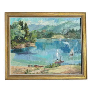 V. Sheriff Sailing in California Original Oil Painting Vintage