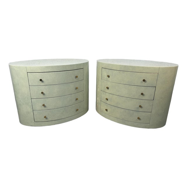 Vintage Four Drawer Art Deco Style Oval Nightstands, A Pair For Sale