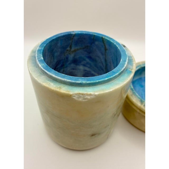 Mid 20th Century Italian Carved Blue Onyx Lidded Stone Container | Mid-Century Style For Sale - Image 5 of 7