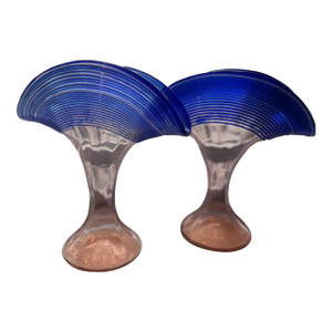Vintage Czech Kralik Fan Vases *Set of 2* [Pink & Cobalt Blue]