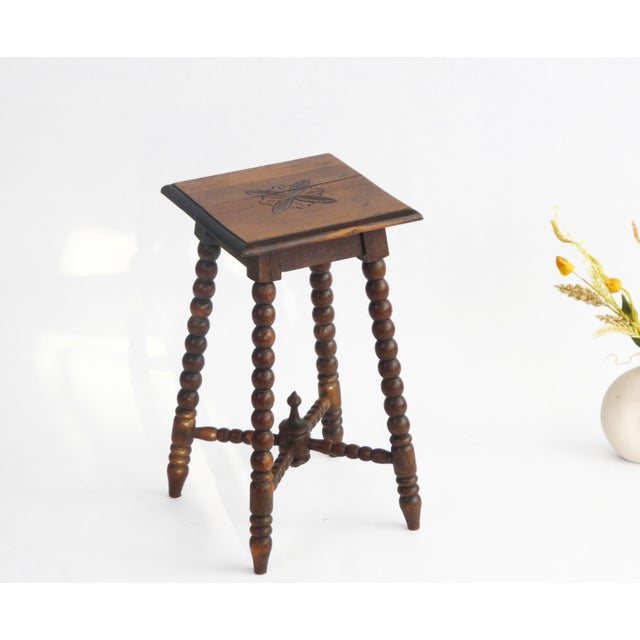 Brown Vintage Wooden Bobbin Carved Plant Stand, 1920s For Sale - Image 8 of 8