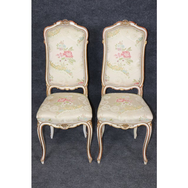 Wood Set 4 Louis XV Style Paint Decorated French Dining Room Chairs For Sale - Image 7 of 18