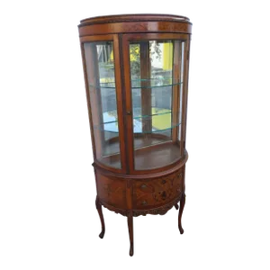 French Early 1900s Carved Inlaid Vitrine Display Curio Cabinet Cupboard