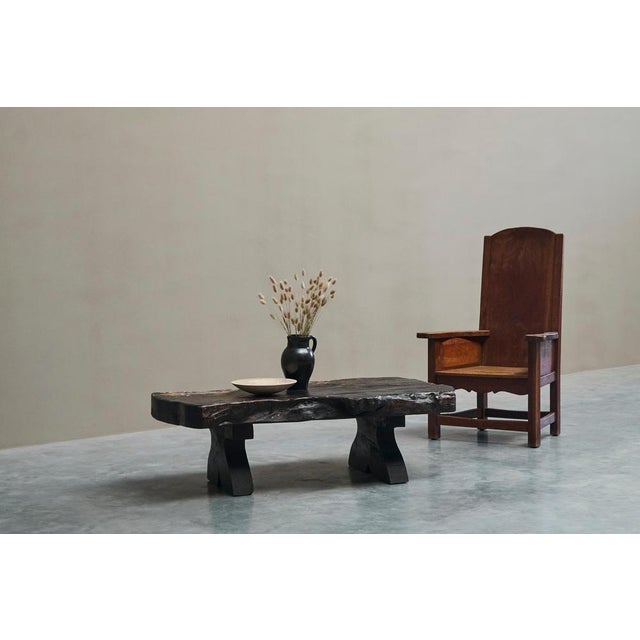 Sculptural Live Edge Coffee Table in Dark Stained Wood Europe 1960s, 1950s For Sale - Image 3 of 15