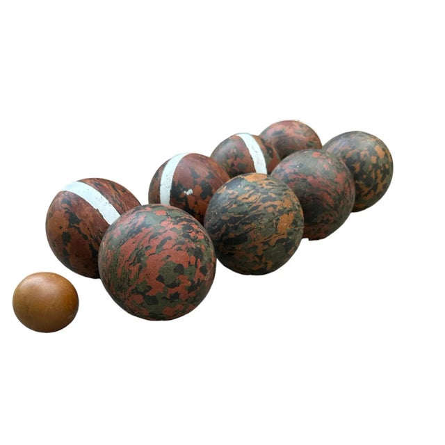Vintage Italian Bocce Ball Set in Mottled Camouflage Pattern and Earthy Colors Set of 9 Chairish